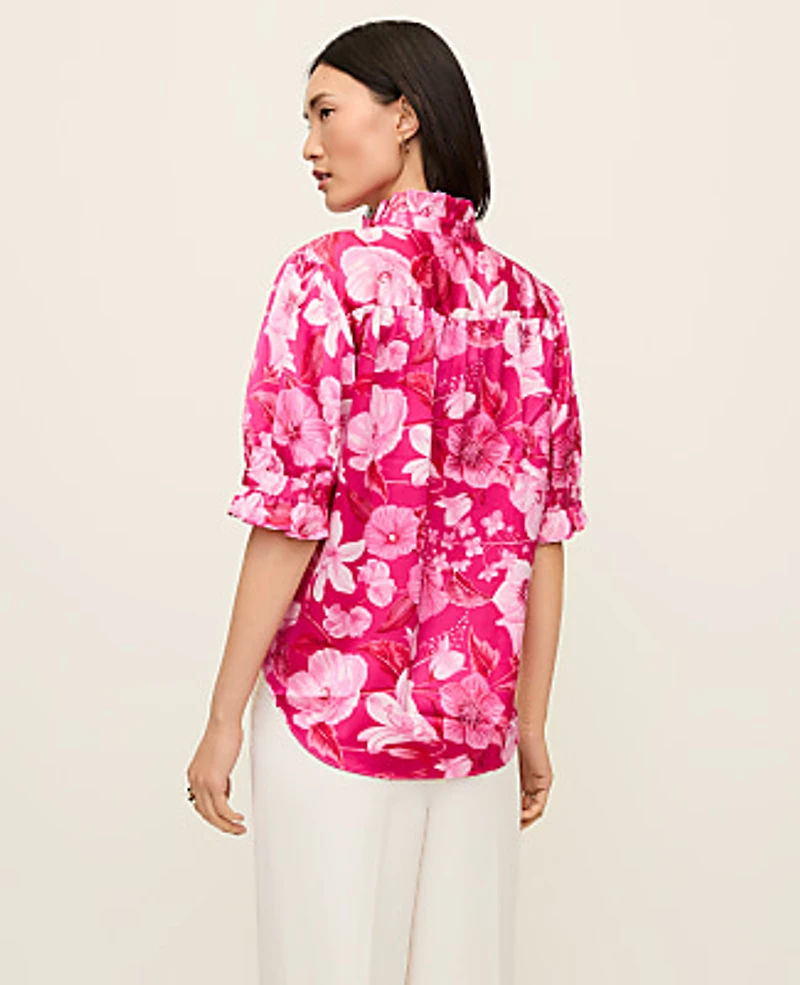 Ann Taylor Floral Ruffle Collar Blouse Bougainvillea Women's