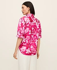 Ann Taylor Floral Ruffle Collar Blouse Bougainvillea Women's