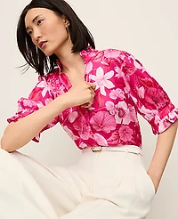 Ann Taylor Floral Ruffle Collar Blouse Bougainvillea Women's