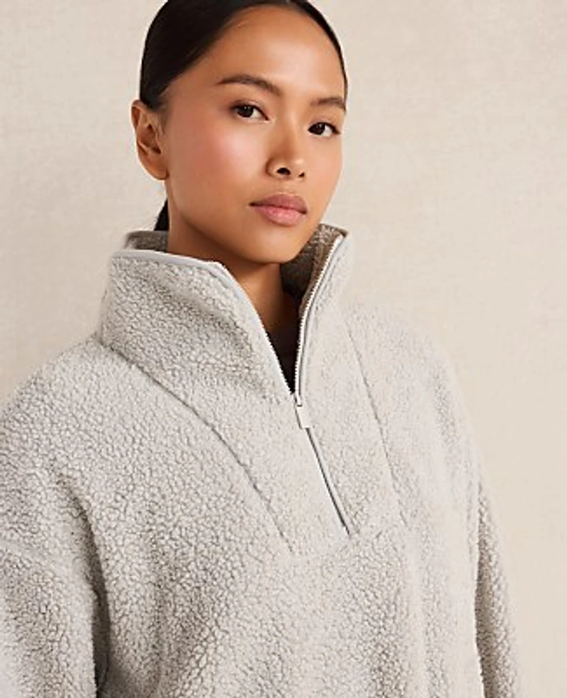 Ann Taylor Haven Well Within Sherpa Half-Zip Mock Neck Pullover Grey Mist Women's