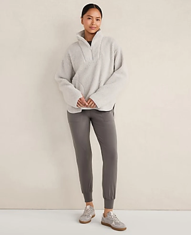 Ann Taylor Haven Well Within Sherpa Half-Zip Mock Neck Pullover Grey Mist Women's