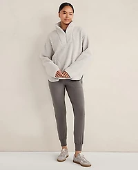 Ann Taylor Haven Well Within Sherpa Half-Zip Mock Neck Pullover Grey Mist Women's