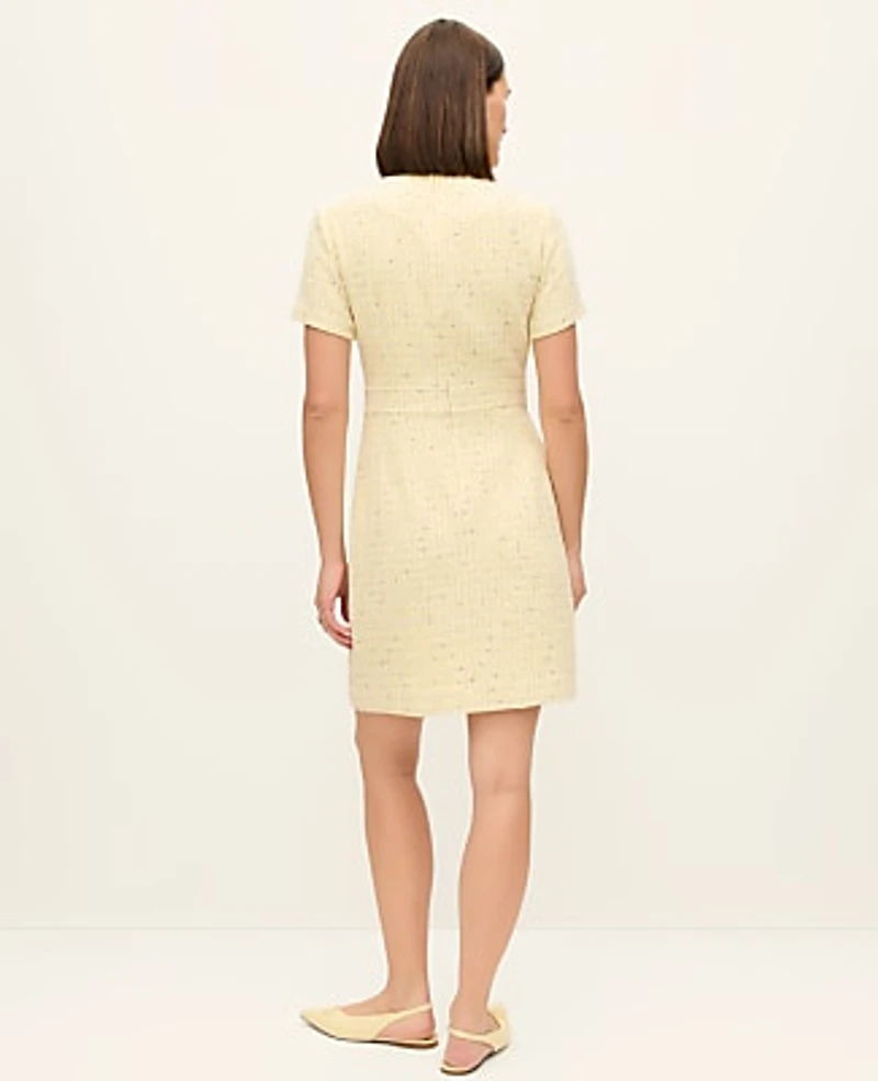 Ann Taylor Petite Tweed Button Shift Dress Speckled Yellow Multi Women's