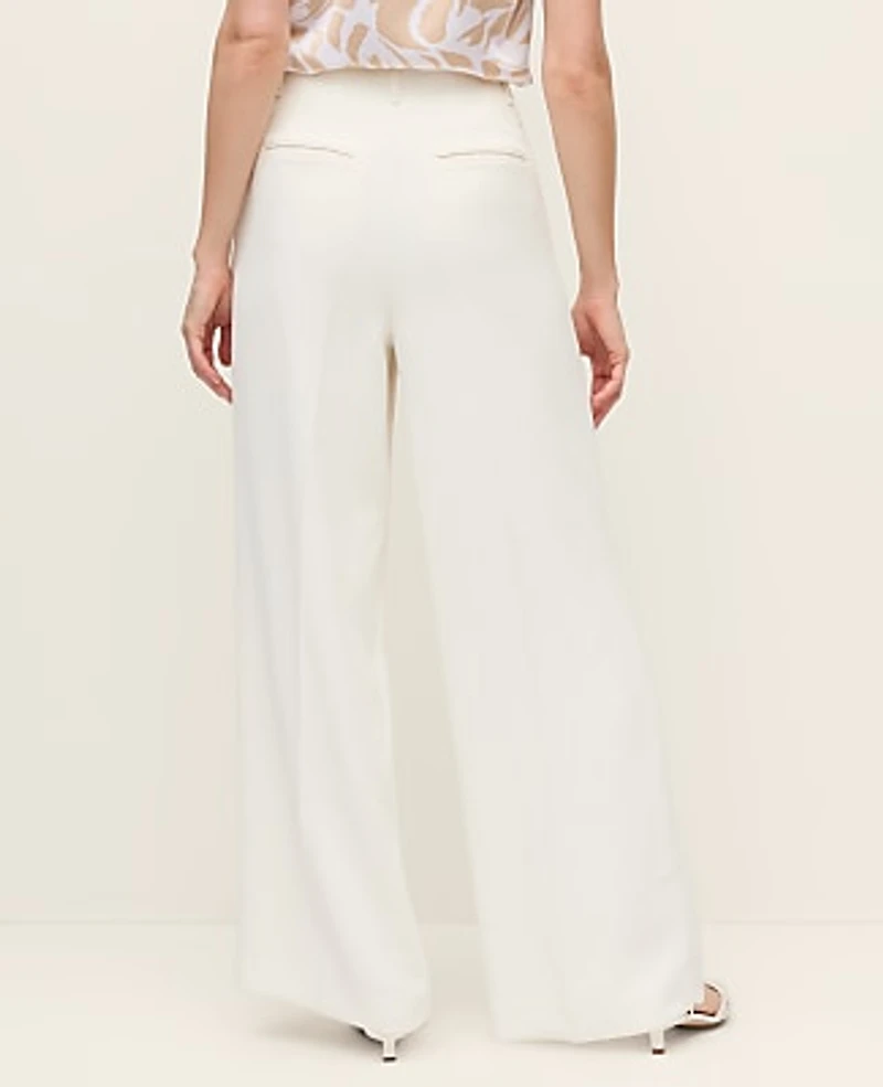 Ann Taylor The Pleated Wide-Leg Pant Textured Crepe Winter White Women's