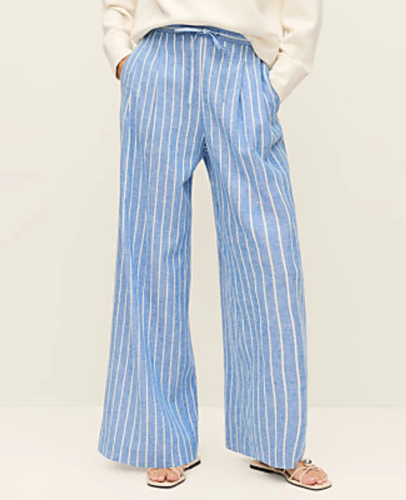 Ann Taylor Weekend Striped Easy Fit Wide-Leg Pant Medium Blue/ White Stripe Women's