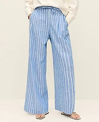 Ann Taylor Weekend Striped Easy Fit Wide-Leg Pant Medium Blue/ White Stripe Women's