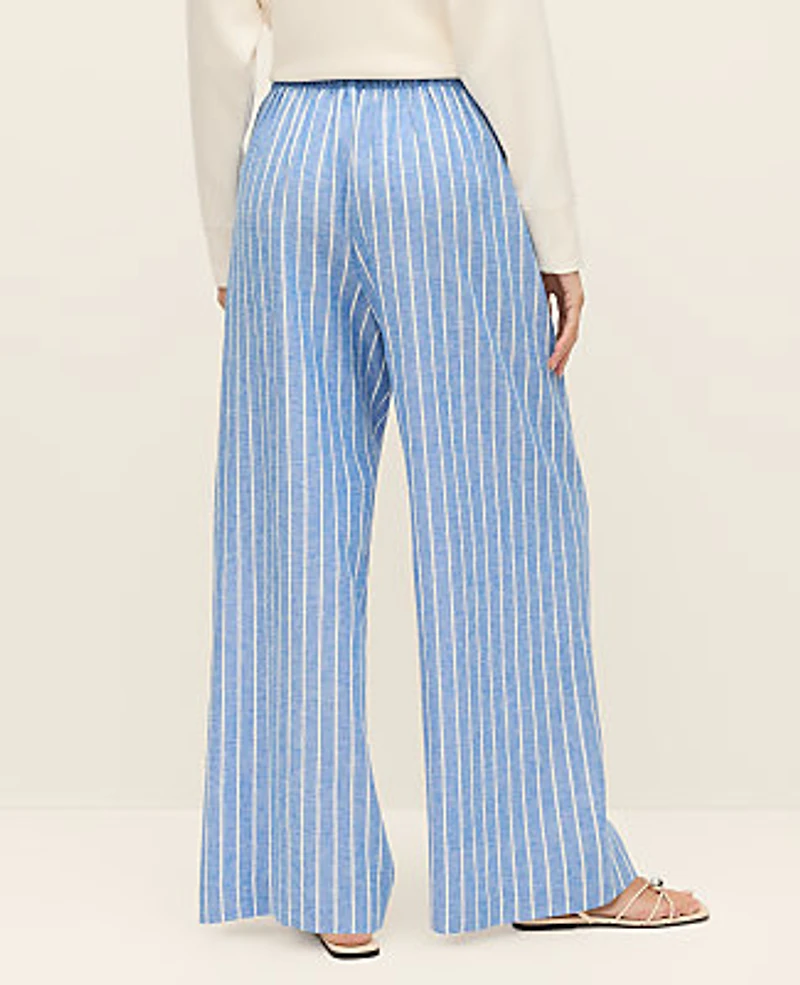 Ann Taylor Weekend Striped Easy Fit Wide-Leg Pant Medium Blue/ White Stripe Women's