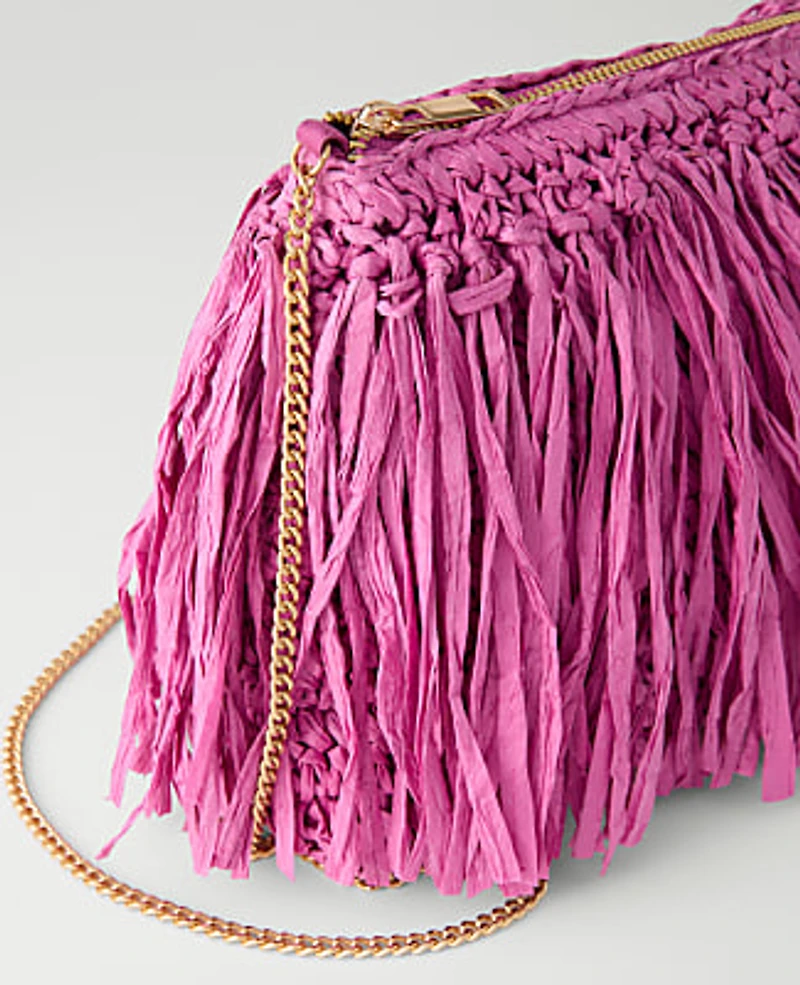 Ann Taylor Raffia Fringe Clutch Handbag Women's