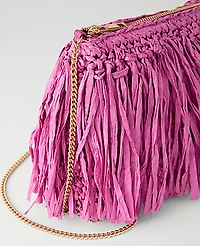 Ann Taylor Raffia Fringe Clutch Handbag Women's