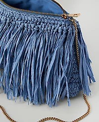 Ann Taylor Raffia Fringe Clutch Handbag Vista Blue Women's