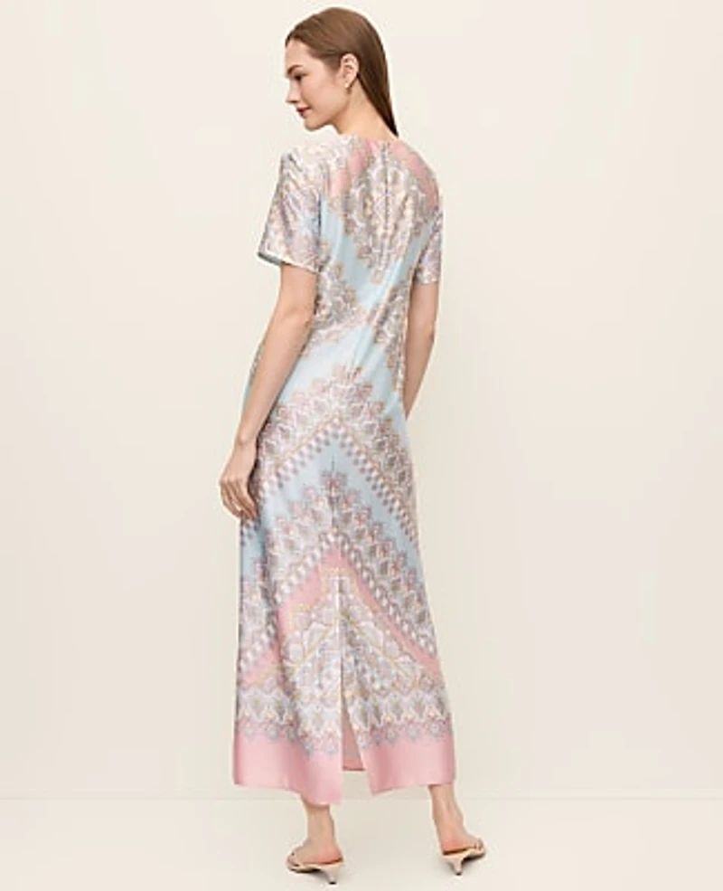 Ann Taylor Petite Satin Paisley Maxi Dress Size 10 Women's