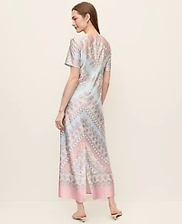 Ann Taylor Petite Satin Paisley Maxi Dress Size 10 Women's