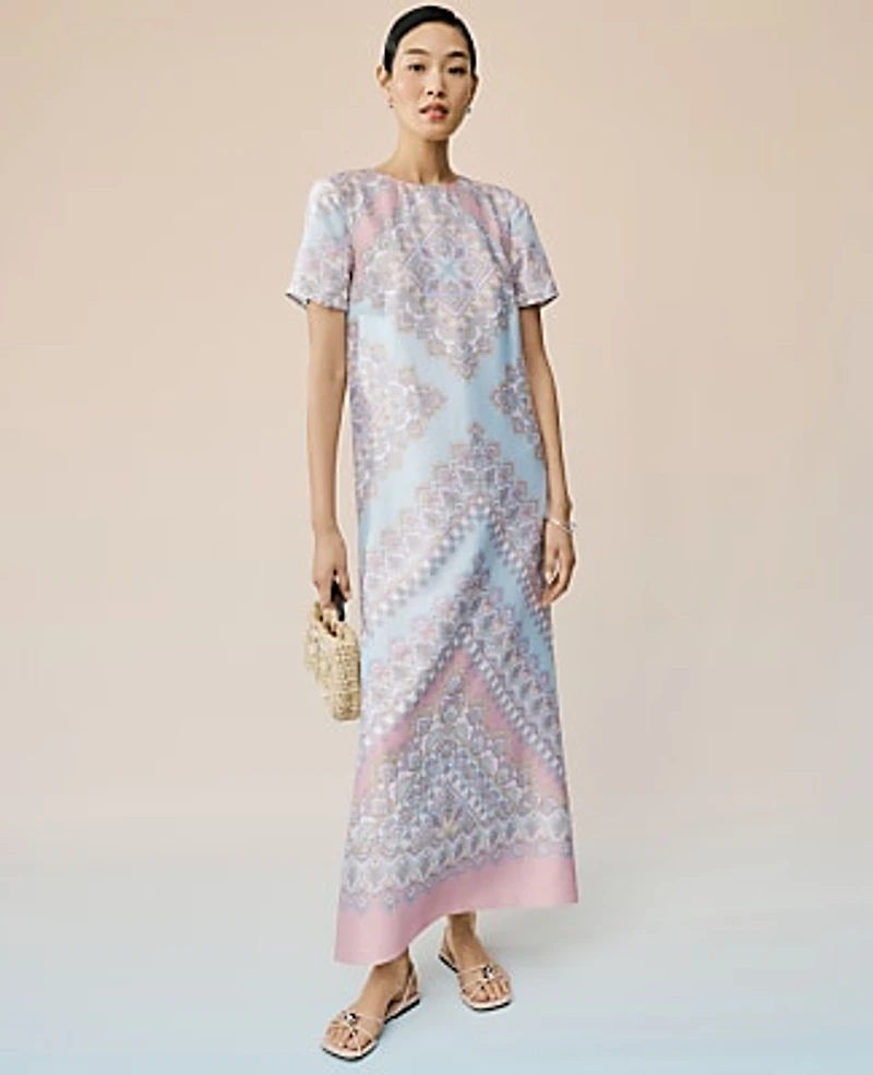 Ann Taylor Petite Satin Paisley Maxi Dress Size 10 Women's