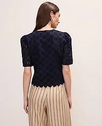 Ann Taylor Eyelet Tie Front Blouse Night Sky Women's
