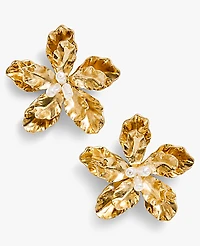 Ann Taylor Pearl Flower Statement Stud Earrings Goldtone Women's