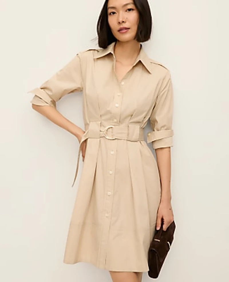 Ann Taylor Petite Flare Pocket Shirtdress Size 2 Cool Sesame Women's