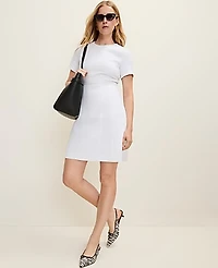 Ann Taylor Petite Crew Neck Flare Dress White Women's