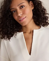 Ann Taylor Haven Well Within Double Knit Split Neck Top Ivory Women's