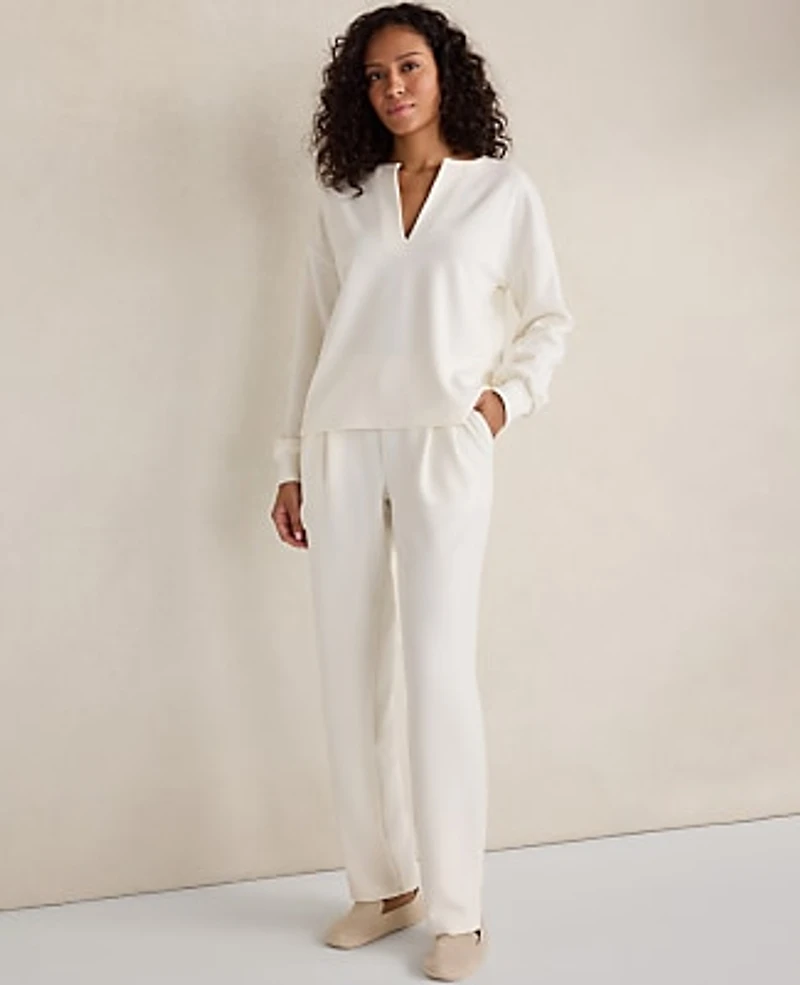 Ann Taylor Haven Well Within Double Knit Split Neck Top Ivory Women's