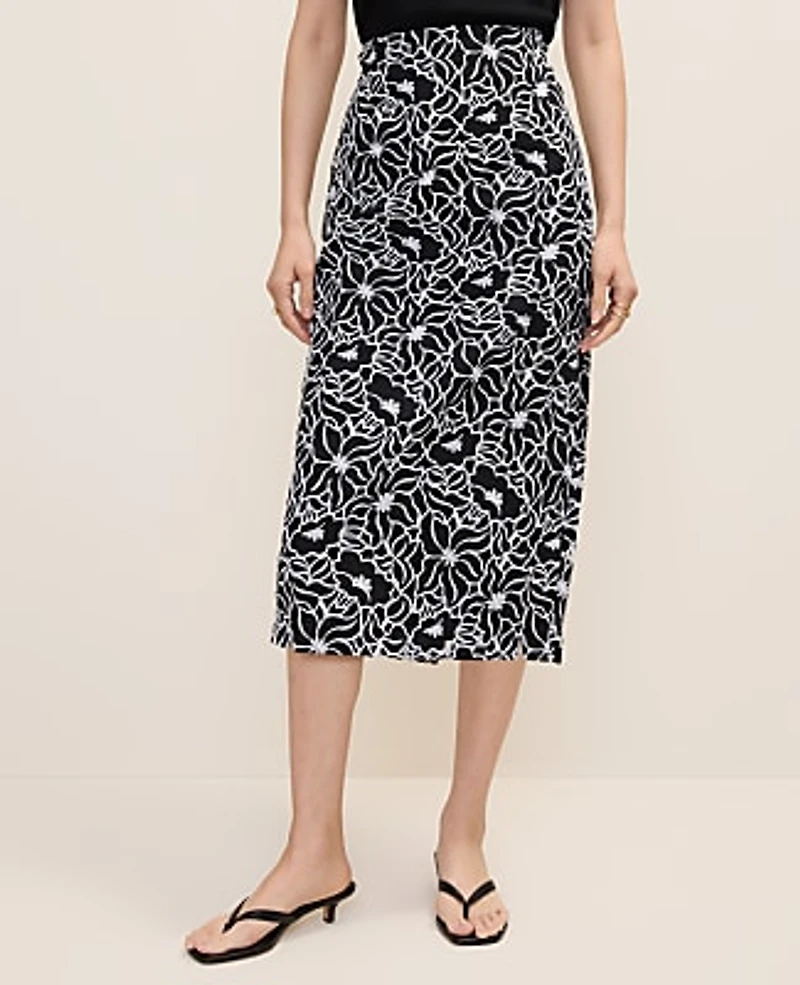 Ann Taylor Embroidered Column Midi Skirt Black Women's