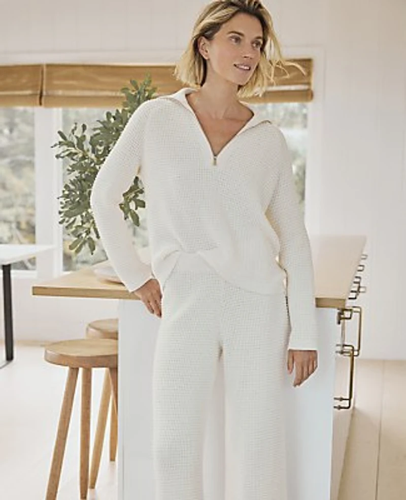 Ann Taylor Haven Well Within Organic Cotton Cashmere Waffle Wide Leg Pants Ivory Women's