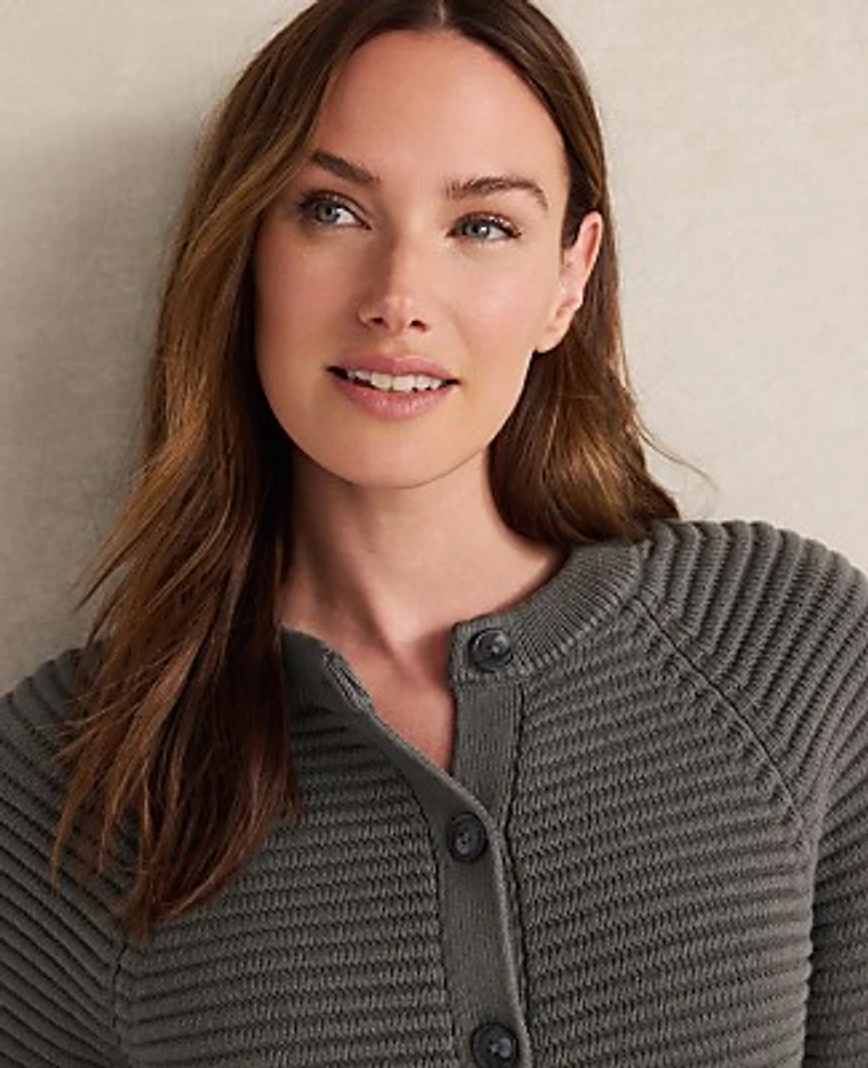 Ann Taylor Haven Well Within Organic Cotton Horizontal Stitch Cardigan Rainwash Blue Women's