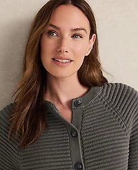 Ann Taylor Haven Well Within Organic Cotton Horizontal Stitch Cardigan Rainwash Blue Women's