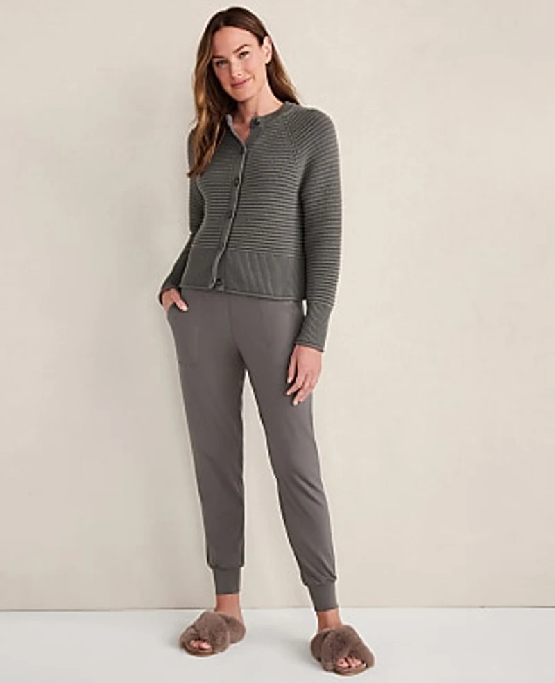 Ann Taylor Haven Well Within Organic Cotton Horizontal Stitch Cardigan Rainwash Blue Women's
