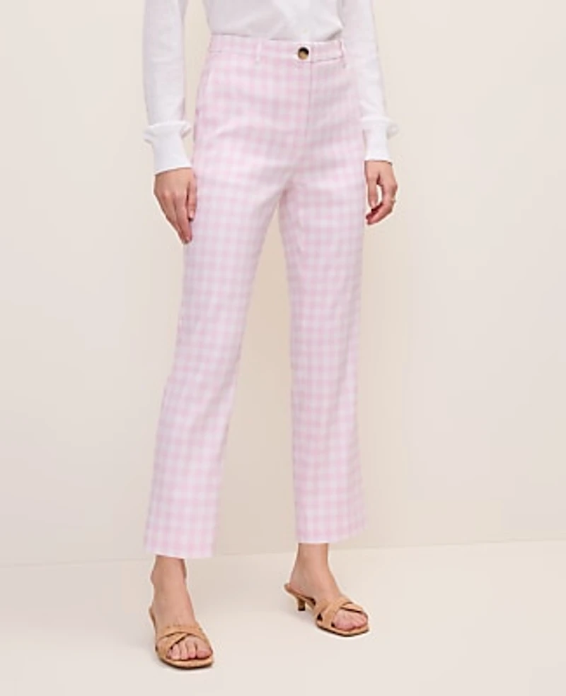 Ann Taylor The Tall Slim Crop Pant Gingham Linen Blend Vibrant Pink Women's