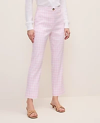 Ann Taylor The Tall Slim Crop Pant Gingham Linen Blend Vibrant Pink Women's