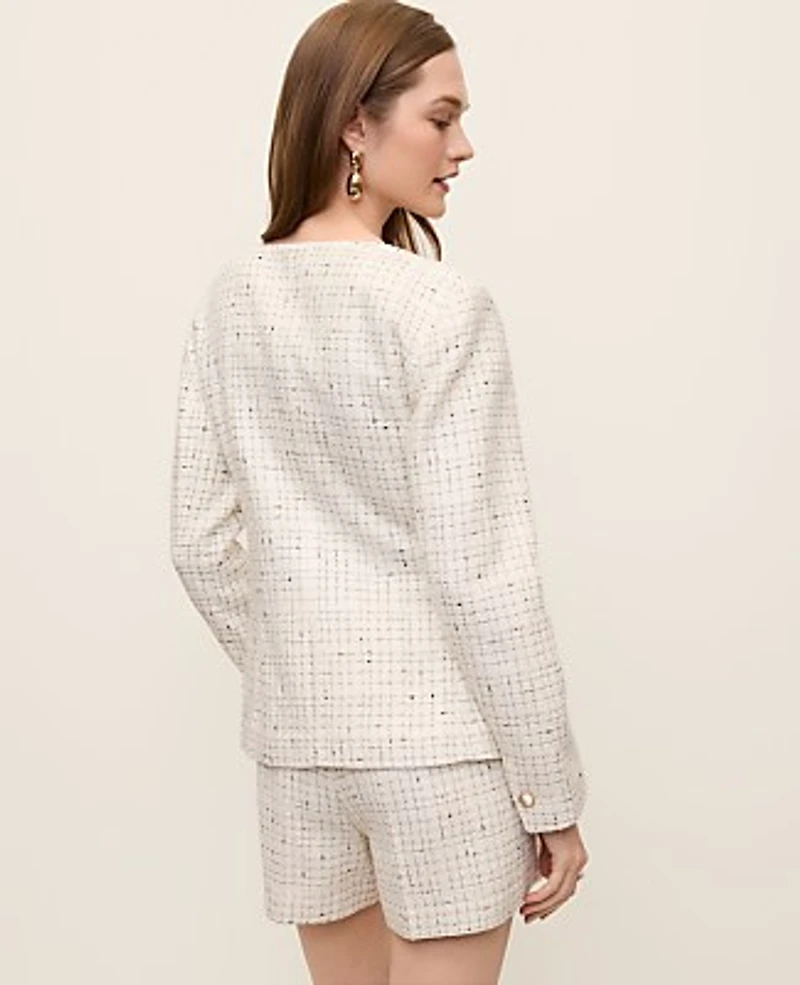 Ann Taylor The Petite Scoop Neck Jacket Tweed Ivory Multi Women's