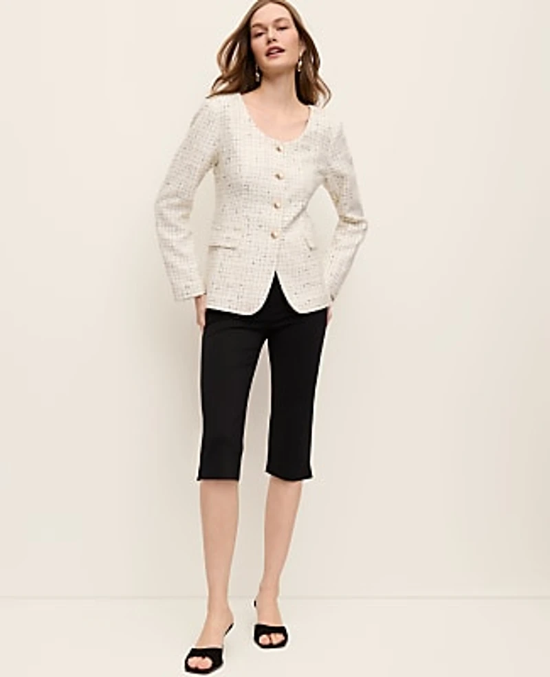 Ann Taylor The Petite Scoop Neck Jacket Tweed Ivory Multi Women's