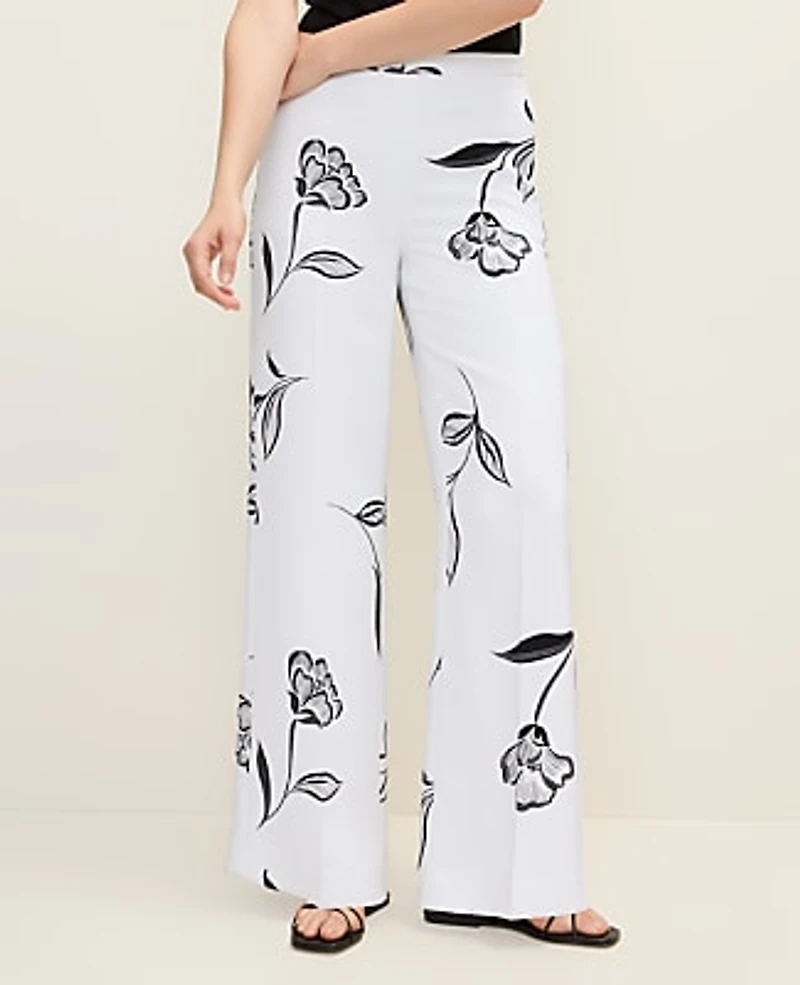 Ann Taylor The Petite Wide-Leg Pant Floral Print White-Black Women's