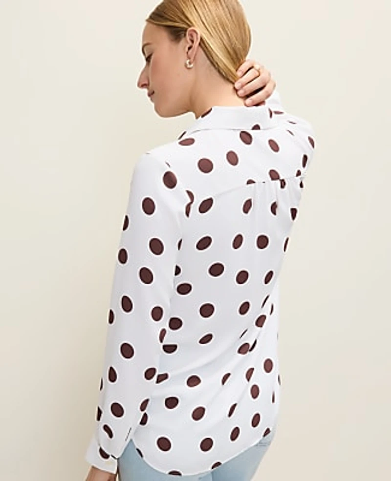 Ann Taylor Petite Polka Dot Camp Shirt White Women's