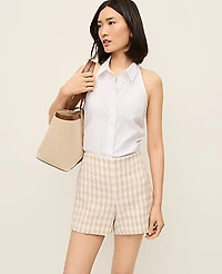 Ann Taylor The Petite Side-Zip Short Houndstooth Tweed Pale Sandalwood Women's