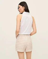 Ann Taylor The Petite Side-Zip Short Houndstooth Tweed Pale Sandalwood Women's