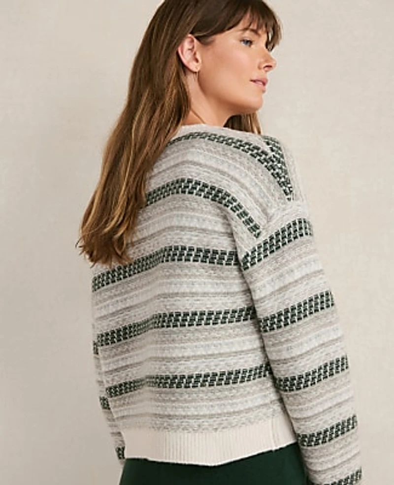 Ann Taylor Haven Well Within Wool Blend Fair Isle Cardigan Sea Blue Heather Women's