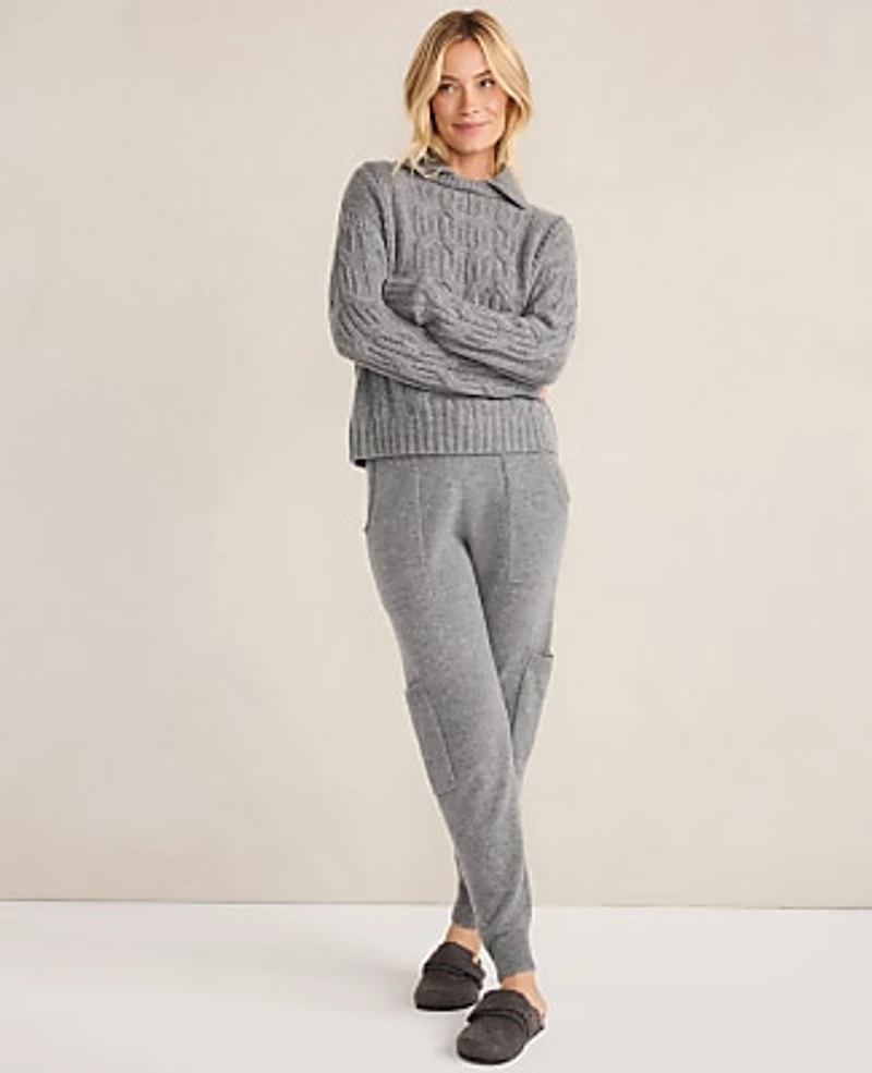 Ann Taylor CASHMERE CABLE COLLARED PO Medium Grey Heather Women's