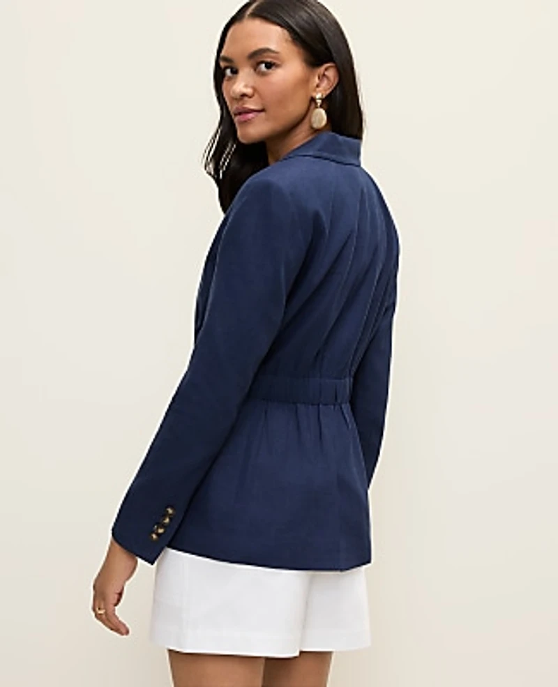 Ann Taylor Petite Weekend Elastic Waist Single Button Blazer in Linen Blend Size 2 Pure Sapphire Women's