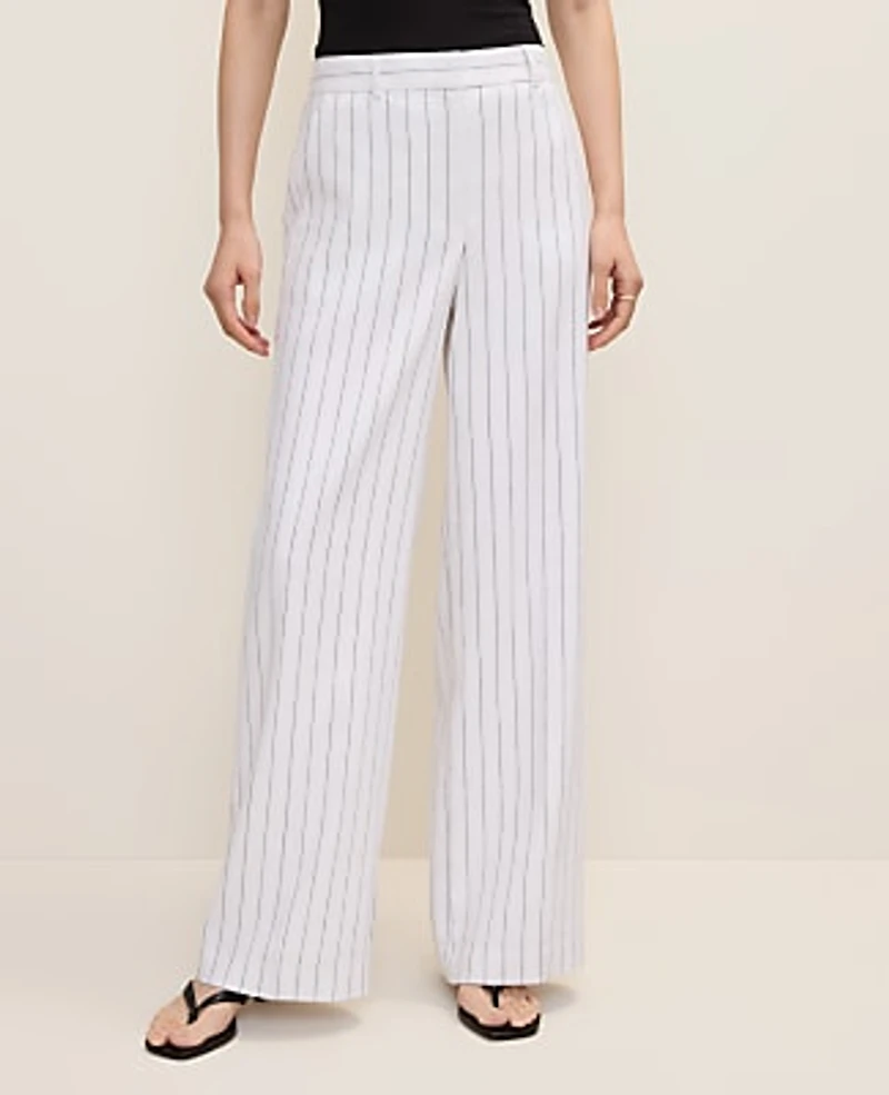 Ann Taylor The Pinstripe Wide-Leg Pant Linen Blend White Women's