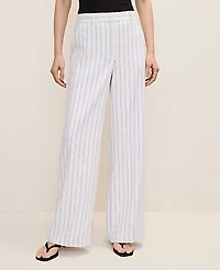 Ann Taylor The Pinstripe Wide-Leg Pant Linen Blend White Women's