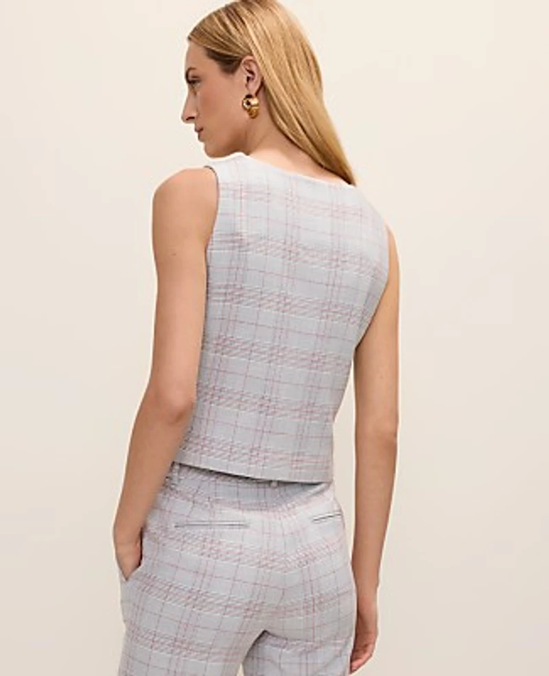 Ann Taylor The Tailored Vest Plaid Navy/Red Multi Women's
