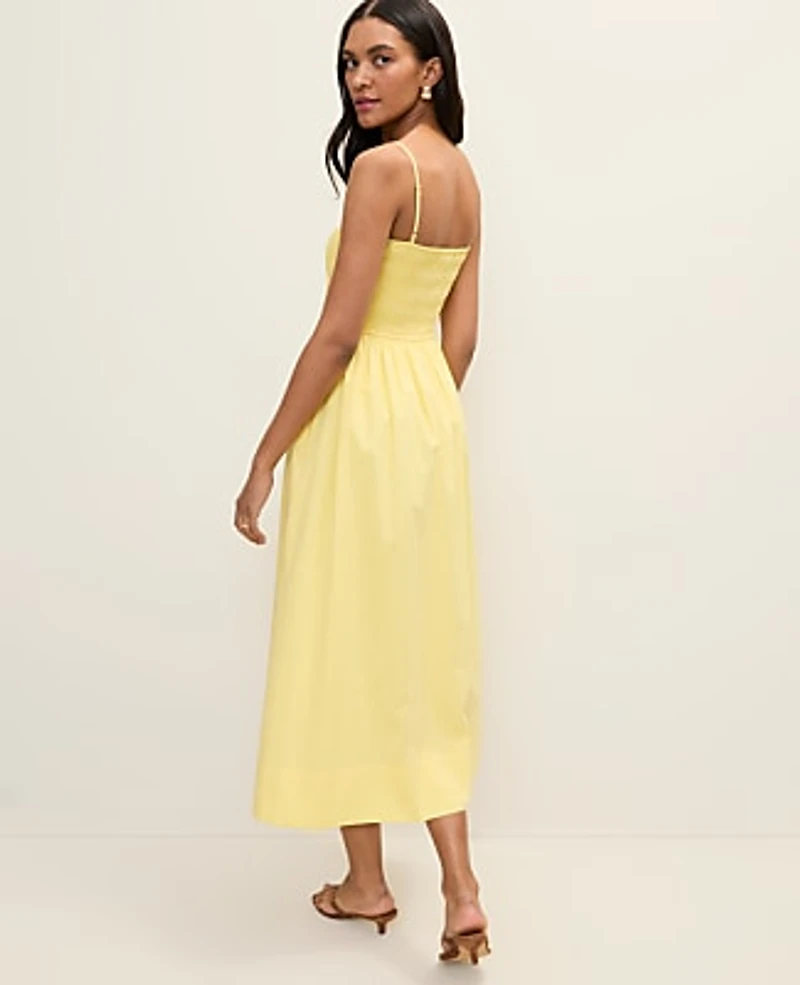 Ann Taylor Petite Weekend Smocked Midi Dress Yellow Hibiscus Women's
