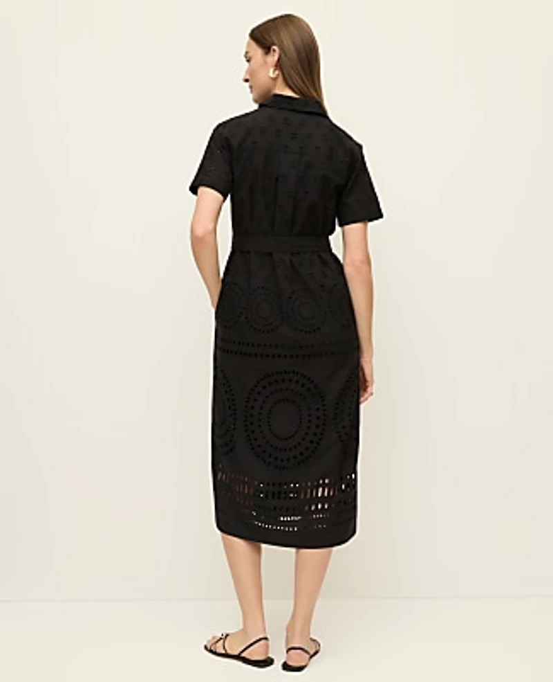 Ann Taylor Midi Eyelet Shirtdress Black Women's