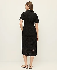 Ann Taylor Midi Eyelet Shirtdress Black Women's