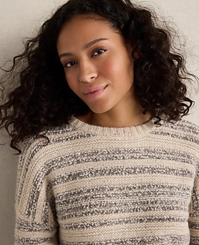 Ann Taylor Haven Well Within Cashmere Striped Crewneck Slate heather Women's
