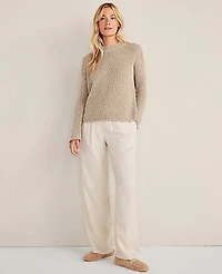 Ann Taylor Haven Well Within Marled Cashmere Crewneck Pullover Ecru Women's