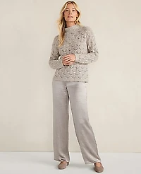 Ann Taylor Haven Well Within Lurex Blend Pointelle Crewneck Sweater Oyster Shell Top Women's