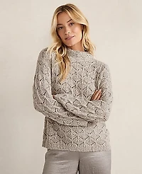 Ann Taylor Haven Well Within Lurex Blend Pointelle Crewneck Sweater Oyster Shell Top Women's