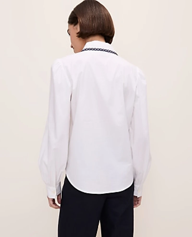 Ann Taylor Scalloped Trim Shirt White Women's
